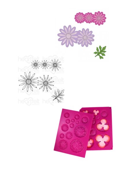 Wild Asters kit (stempler, dies og 3D shaping mold)